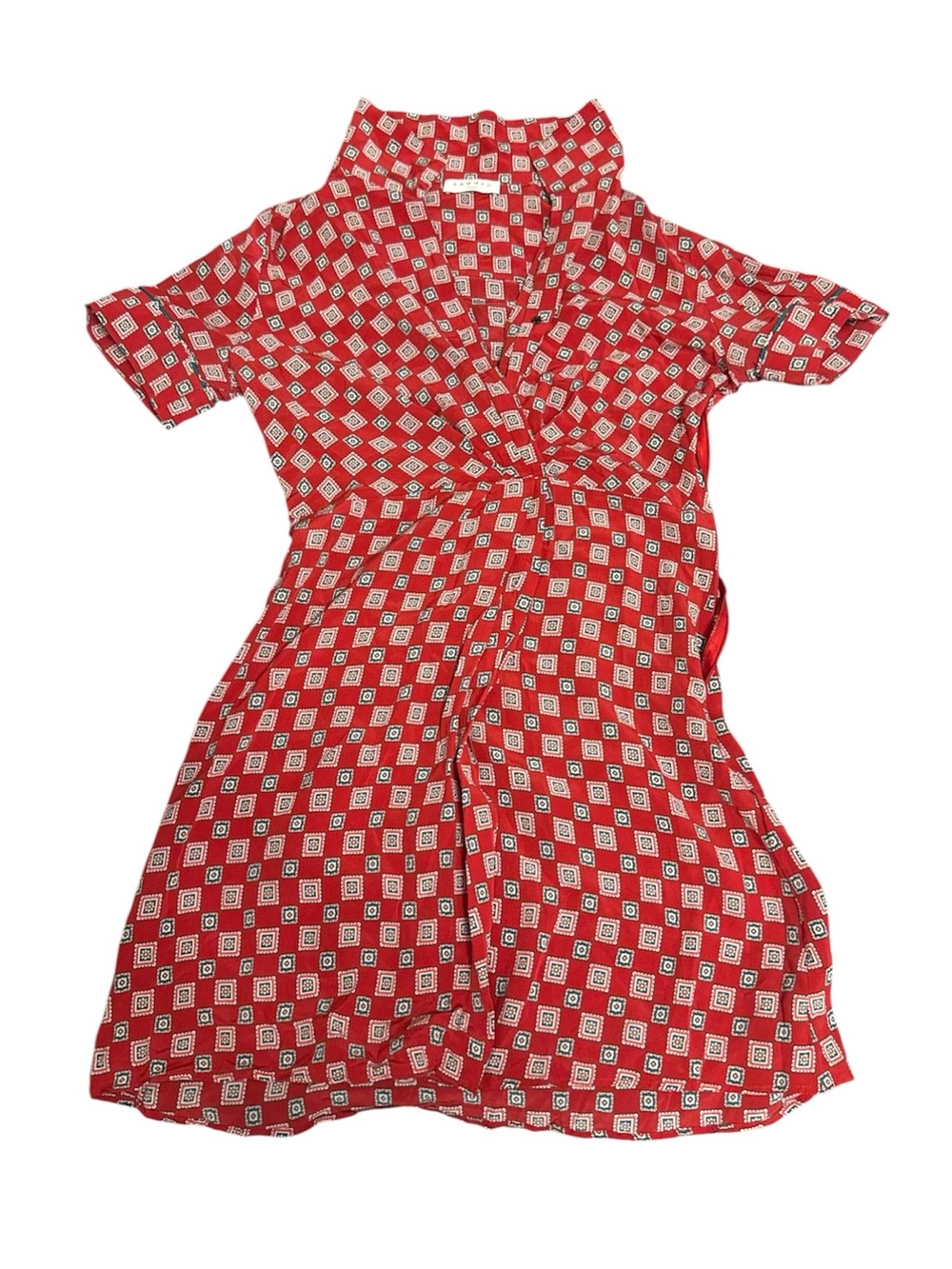 SANDRO PARIS Red Geometric Casual Dress - Classic Everyday Style